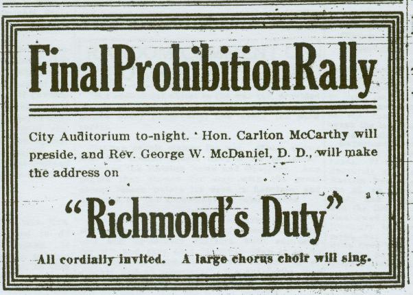 Prohibition rally ad.